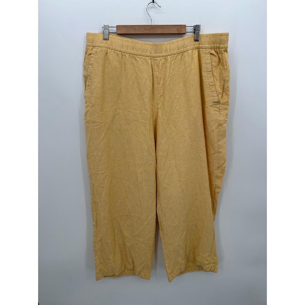 Old Navy Linen Blend Wide Leg Pants Womens XL Yellow High Rise Resortwear Boho